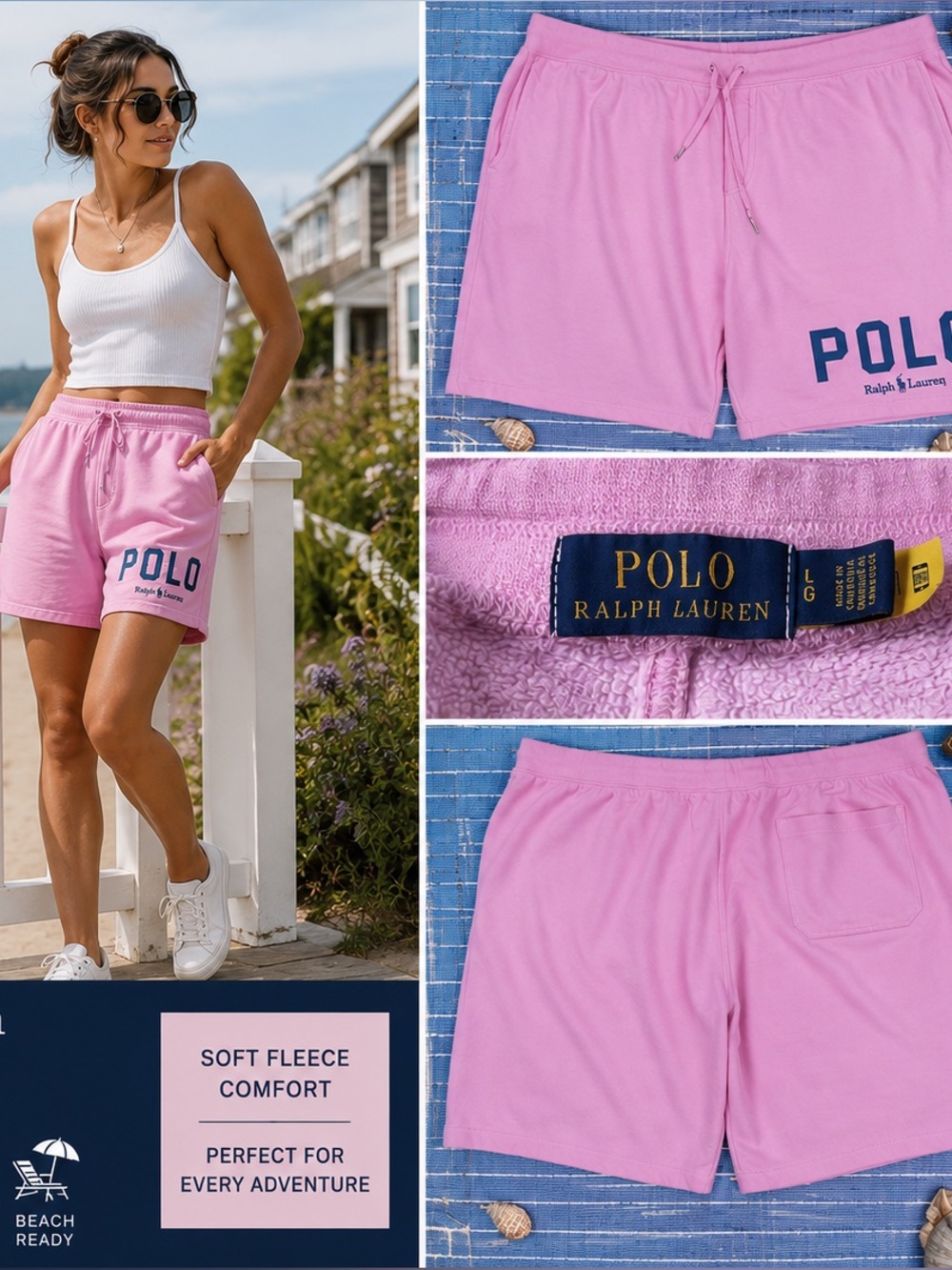Polo Ralph Lauren Montauk Collection Pink Logo Fleece Shorts | Cotton Blend